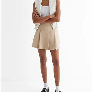 High Waisted Fleece Knit Pleated Mini Skort